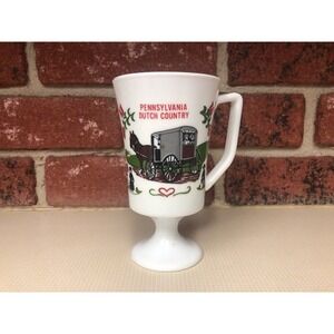 Pennsylvania Dutch Country Tall Pedestal Coffee Mug Souvenir Collectible White